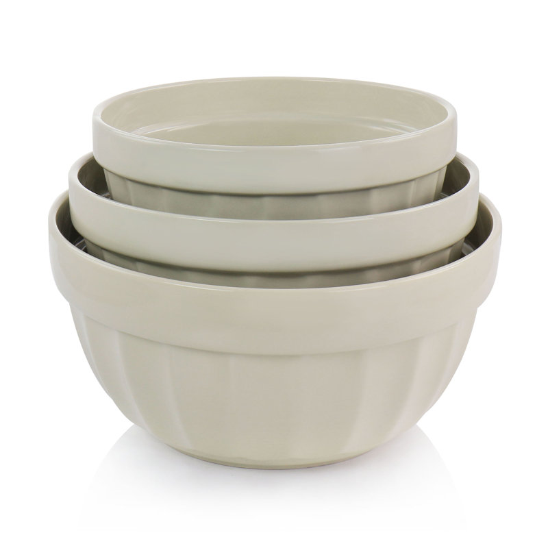 Beige Stoneware 3-Piece Serving Bowl Set
