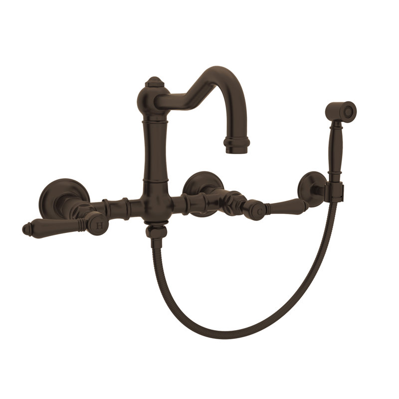 Acqui® Wall Mounted Bridge Faucet with Accessories, Cross Handle, Tuscan Brass