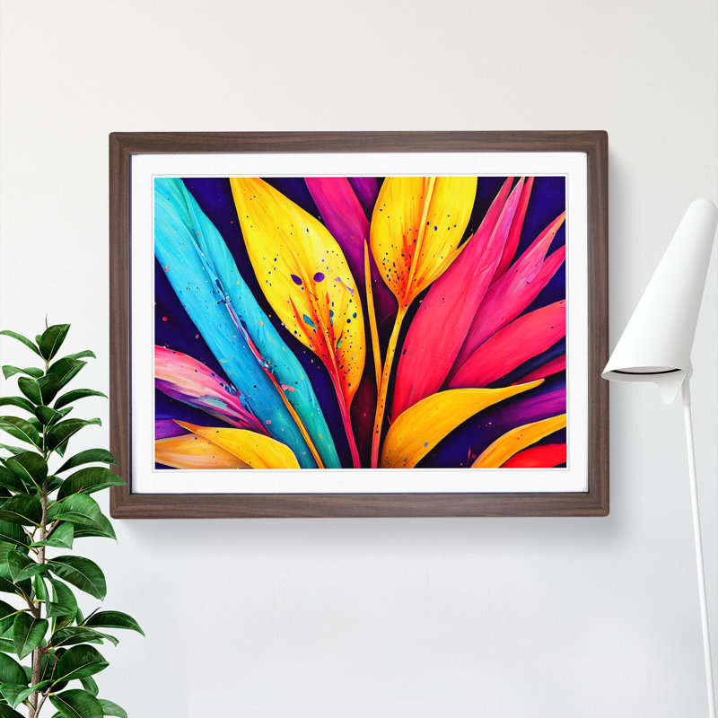 Bird Of Paradise Flower - Single Picture Frame Painting, 46cm H x 64cm W x 2cm D, Walnut Framed