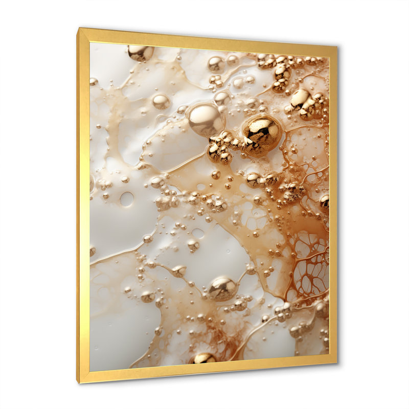 Blanc et or Champagne Flow II - Champagne, art mural, Encadrement doré, H 40 po x l 30 po x P 1,5 po