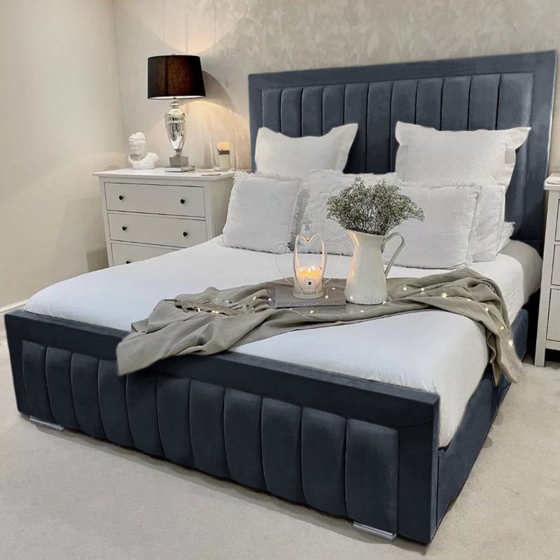 Alondrea Upholstered Panel Bed , Double (4'6), Steel