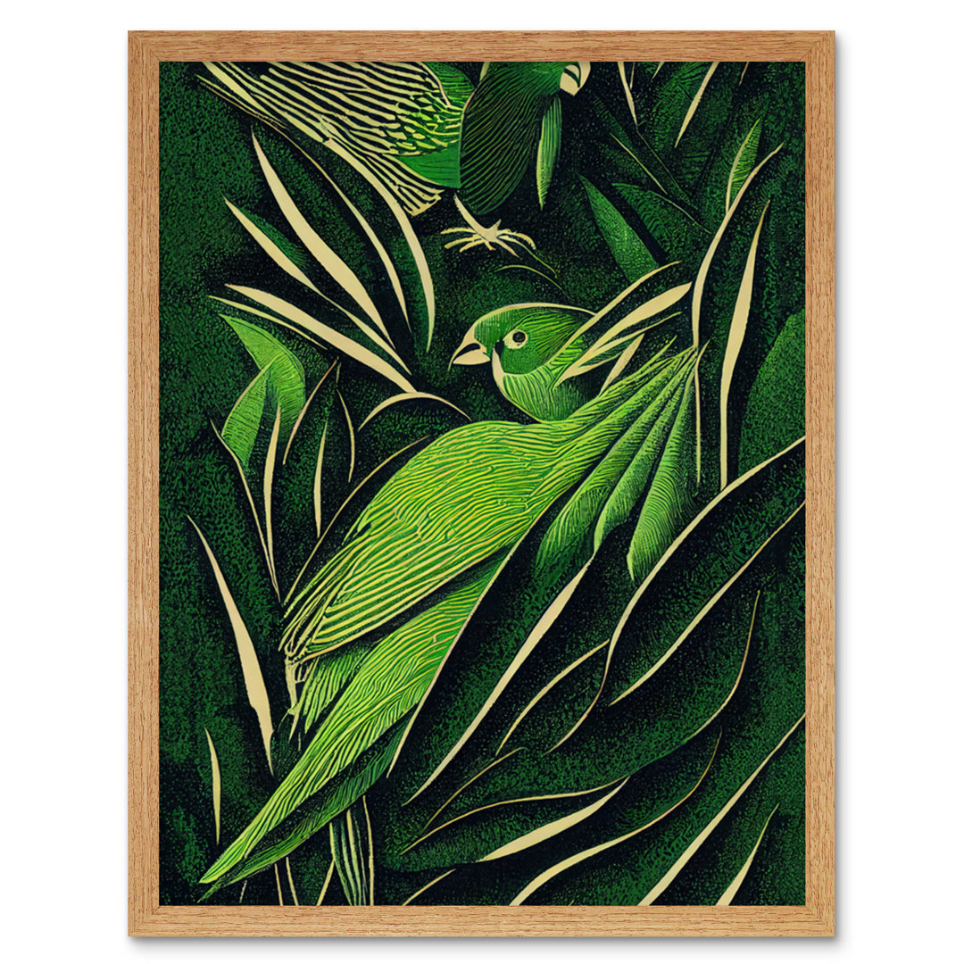 Vintage Retro Abstract Jungle Leaves Parrots - Print