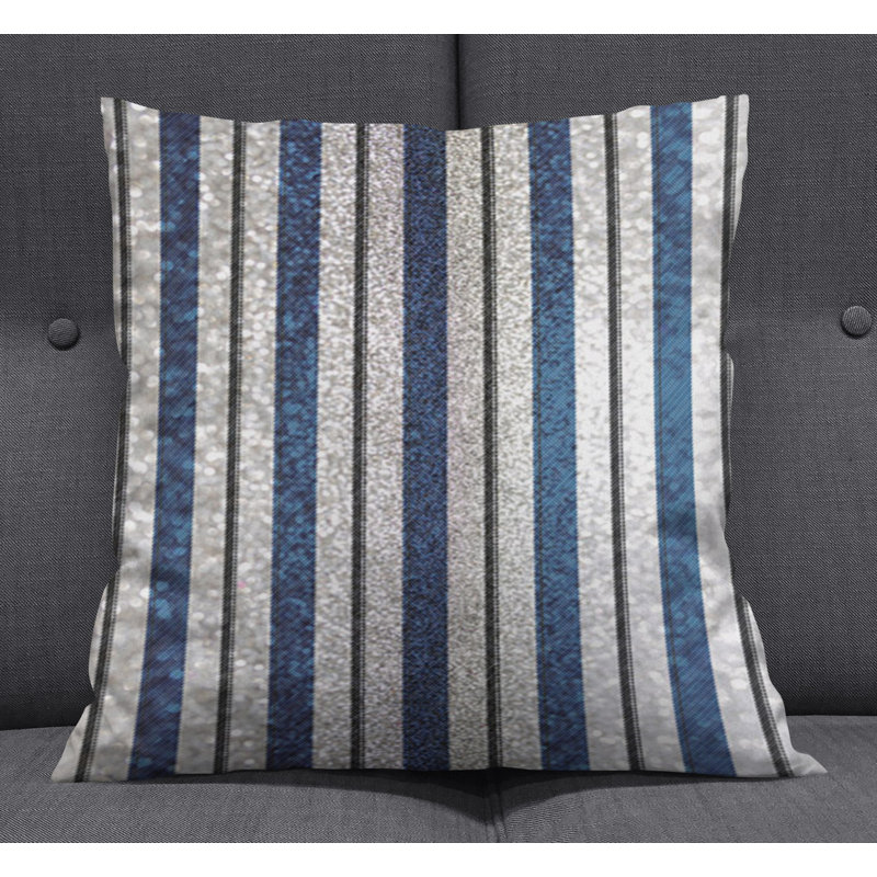 Throw Pillow With Insert, Blue/Gray Striped 1, 16"H x 16"W