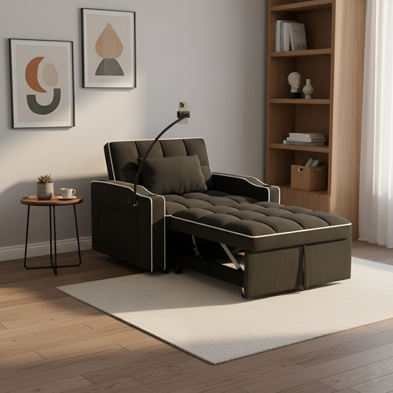 Jalena 37" Upholstered Convertible Sleeper Accent Chaise Lounge Chair, Black