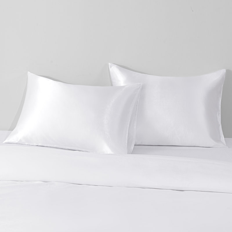 Taies d'oreiller en satin avec fermeture à enveloppe, Blanc, Taie d’oreiller standard