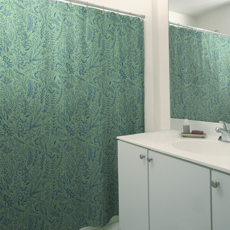 Rideau simple à motif floral ditsy classique, Vert / Bleu