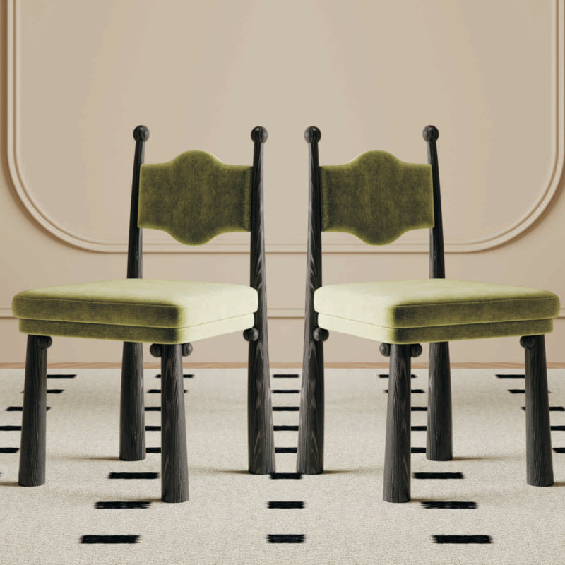 Chaise Kenyatta Bol Sant, Velours vert, Noir, 2