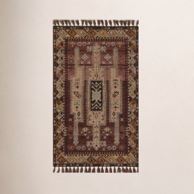 Valeta Terracotta Brown Hand-Hooked Wool Rug