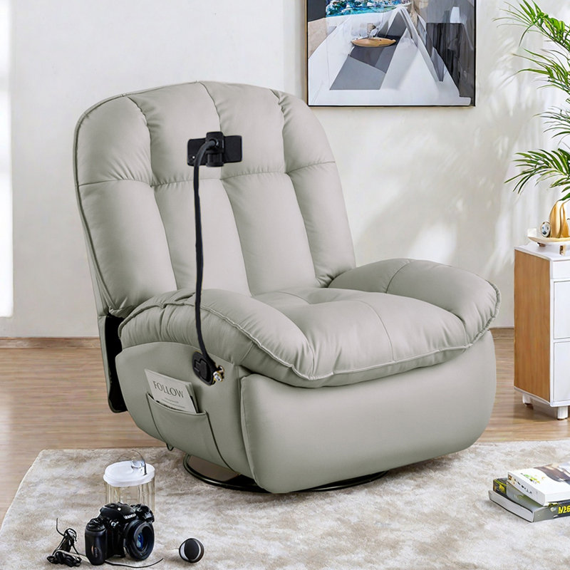 Multi-Functional Single Recliner with Phone Holder, Gray