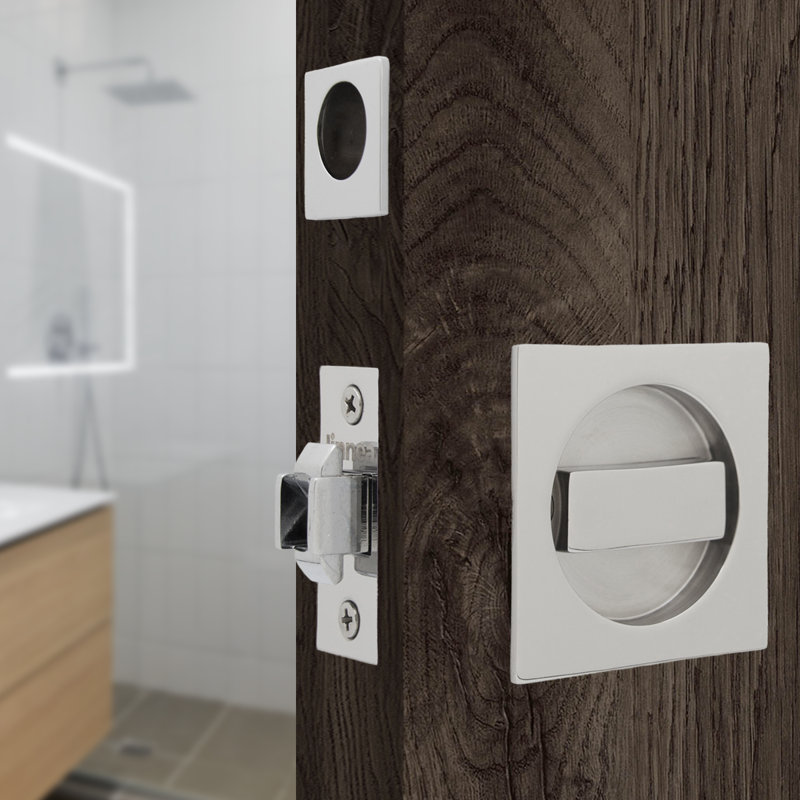 Pocket Door Hardware- Privacy with Finger Edge Pull, Polish Stainless Steel