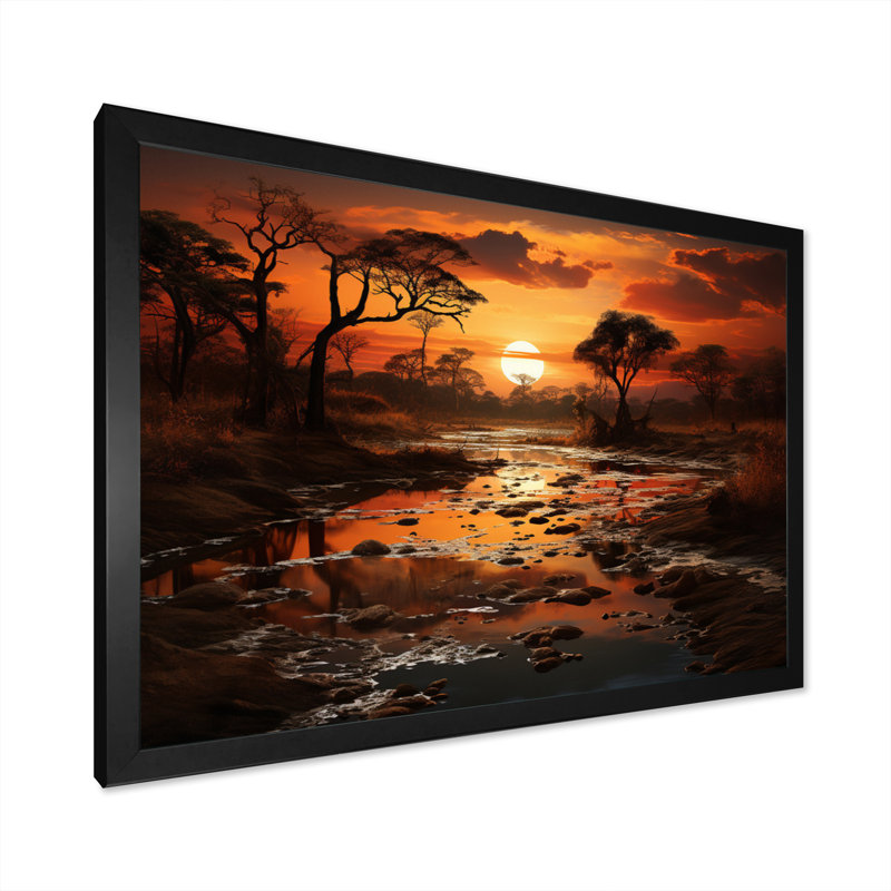 «African Sunset Oasis I», reproduction sur toile, Cadre simple noir, H 34 po x l 44 po x P 1,5 po