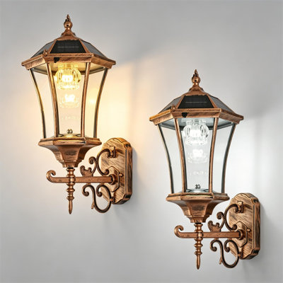 Solar Wall Lantern Outdoor, Clear Glass And Aluminum Black Brass Nwg(set Of 2)