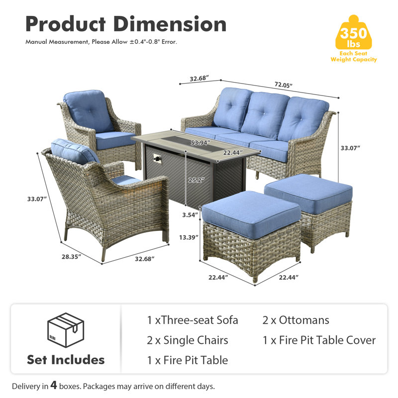Daliya Wicker 5 - Person Patio Conversation Set with Cushions, Blue