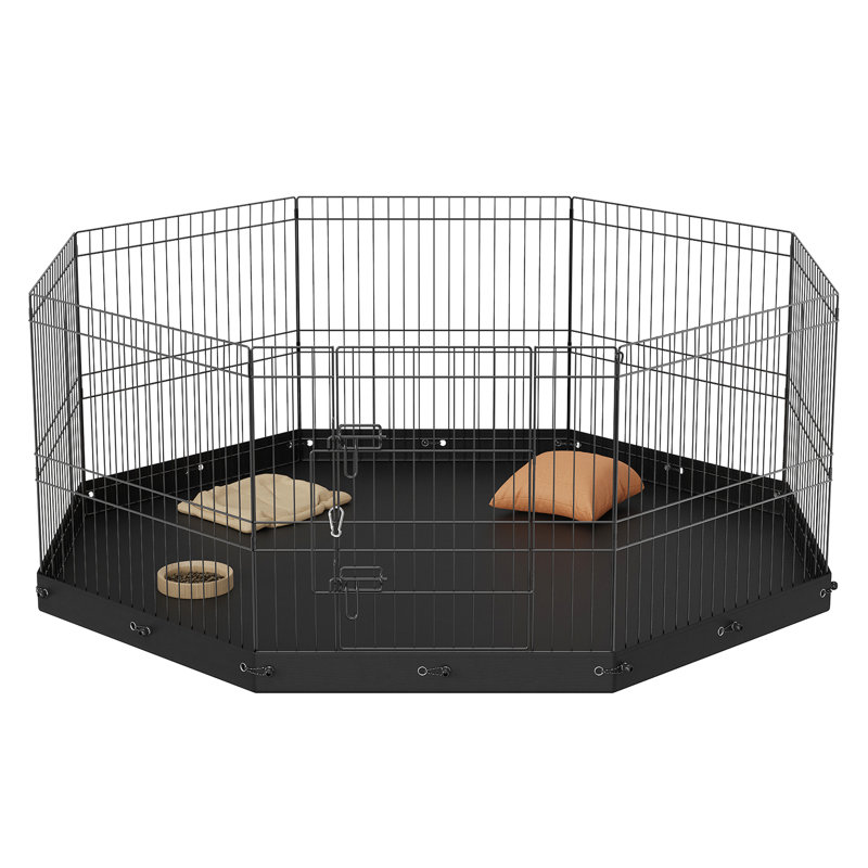 Parc pour chien de 24 po de hauteur, enclos d'exercice pliable en métal à 8 panneaux avec coussin inférieur et piquets de sol, pour petits animaux de compagnie de taille moyenne dans les aires de camping intérieures