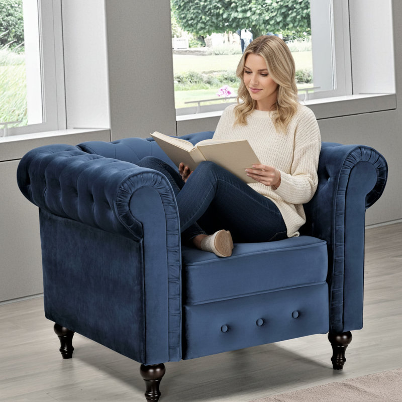 Chaise capitonnée Chesterfield, Bleu très foncé