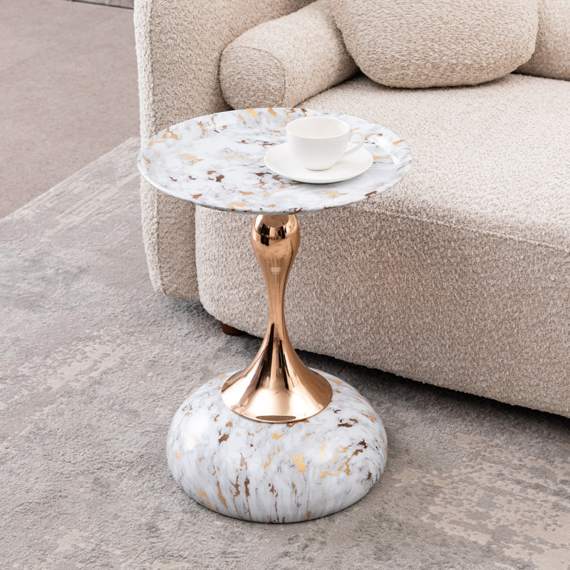 Table d'appoint polyvalente en métal à piédestal, Blanc, Blanc