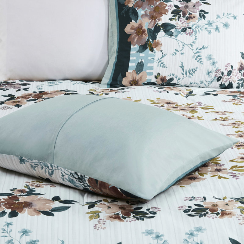 Floral Comforter For King/ King - Grey And Blue Colours, , Comfortable 5 Piece Teal Design, Soft Bedding
