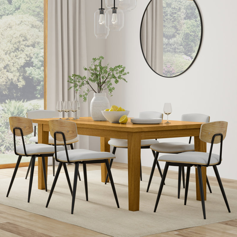 Mavis Vegan Faux Leather Upholstered Dining Chair with Curved Backrest and Tapered Iron Legs, White