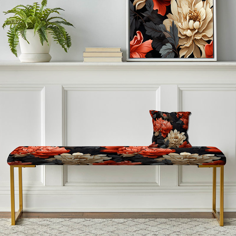 Banc rembourré or, Red Peonies Floral Elegance