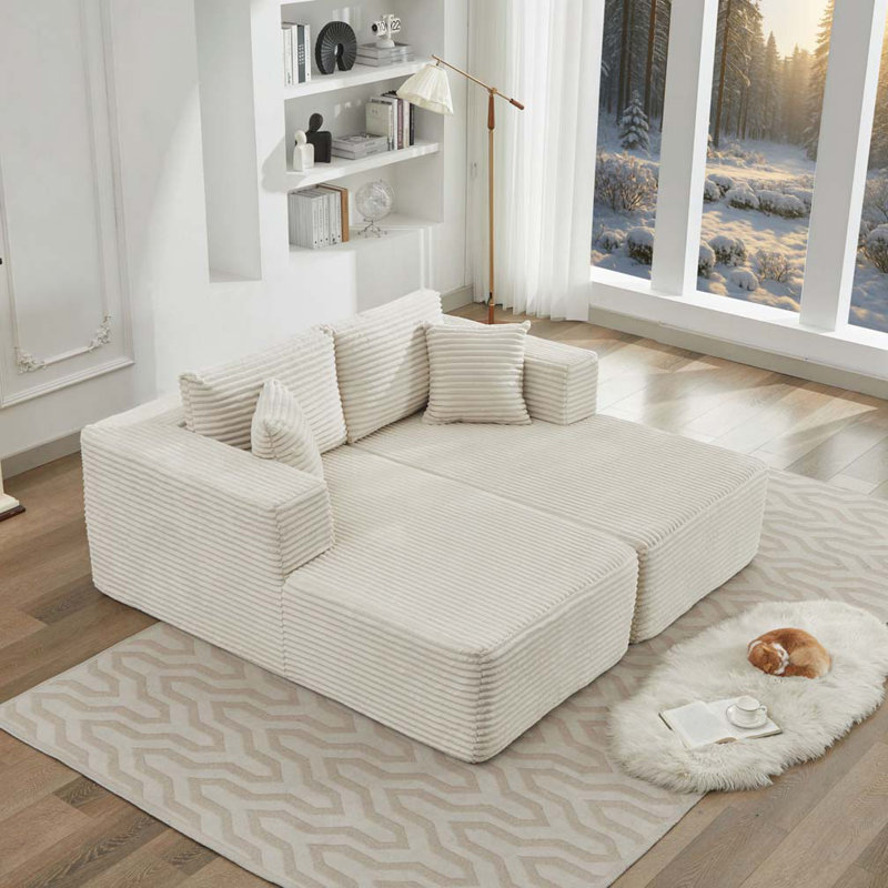 Méridienne double Boneless Cloud Canapé modulaire, aucun assemblage requis, Velours côtelé beige