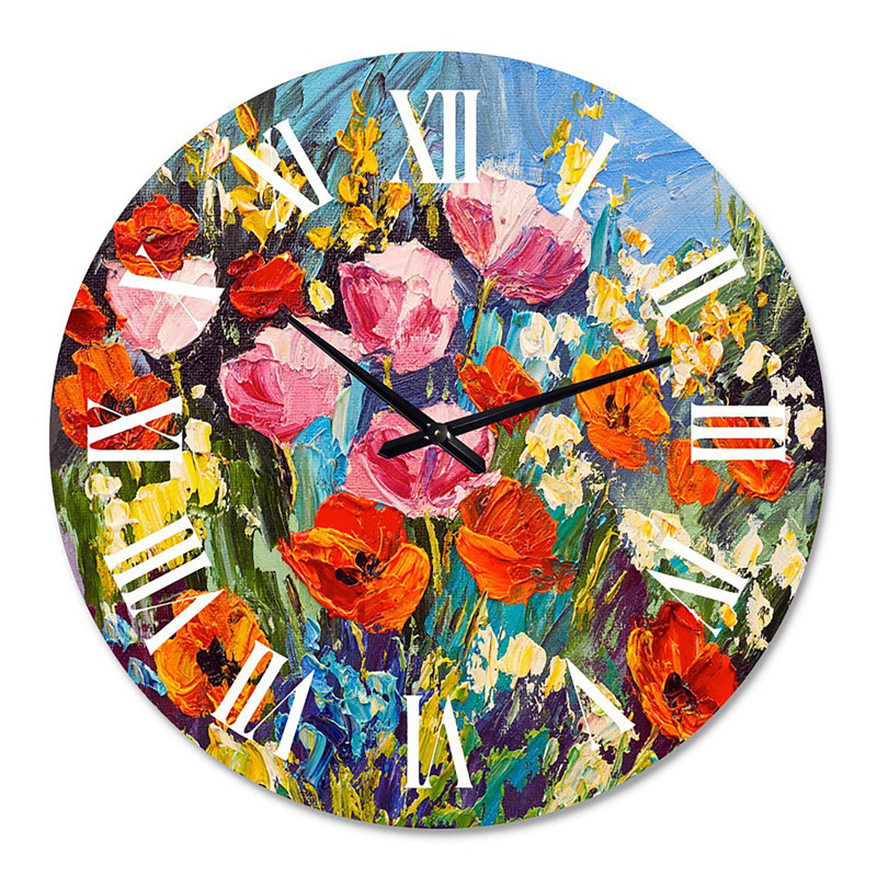 Fleurs printanières colorées - Horloge murale traditionnelle, Surdimensionné