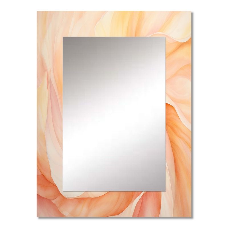 «Peach Sunkissed Swirl Spiral», grand miroir à spirales abstraites, miroir mural décoratif pêche, impression d'art en métal