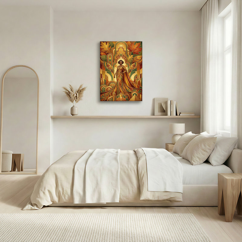 Tableau Art Déco Femme aux feuilles d'automne, sur toile tendue, ensemble de 1, H 18 po x l 12 po