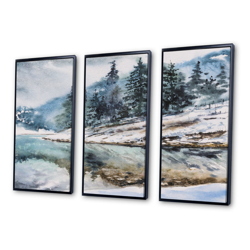 «Mountain Hill Reflection In Water», ensemble d'art mural sur toile encadré paysage, Noir, H 28 po x l 36 po x P 1 po