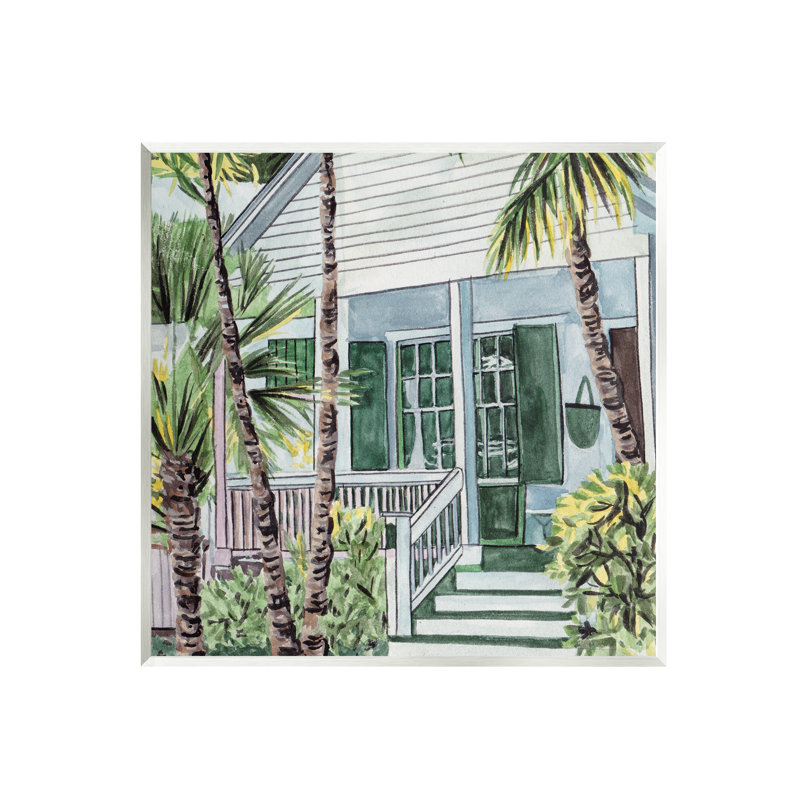 Tropical Beach Cottage Botanical Art Print on MDF Wood, 12 x 12
