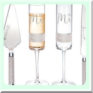 Wedding Champagne Flutes and Cake Knife Set for Celebrations