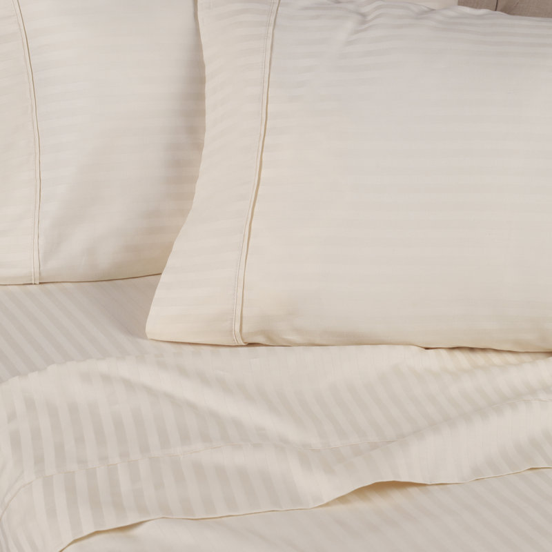 Kinvara 400 Thread Count Certified Egyptian Cotton Blend Stripe Sheet Set, Twin XL, Ivory