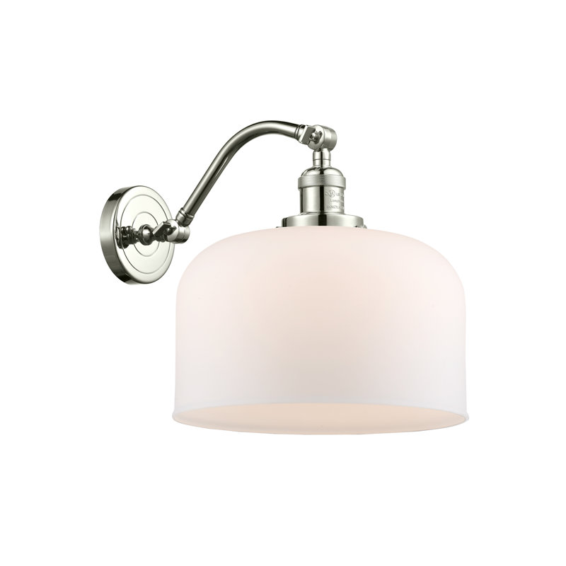 Applique murale 1 lumière 12 po Bell, Ampoule incandescente rétro 60 watts, Blanc mat, Nickel poli
