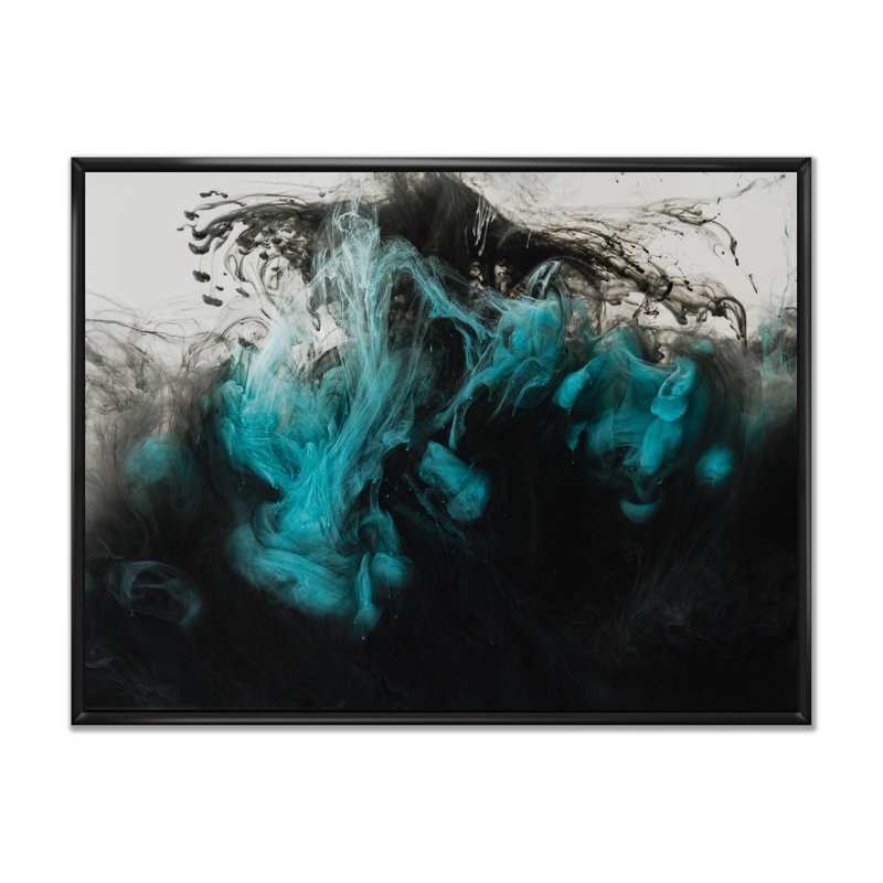 Encre liquide noire et turquoise mélangée - reproduction d'art moderne sur toile