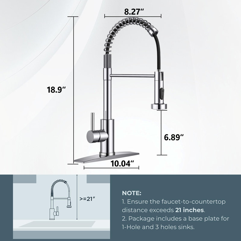 Stainless Steel Single-Handle Spring Pull-Out Faucet With Pull-Down Sprayer For Kitchens, Farmhouses, Campervans, Laundry Rooms