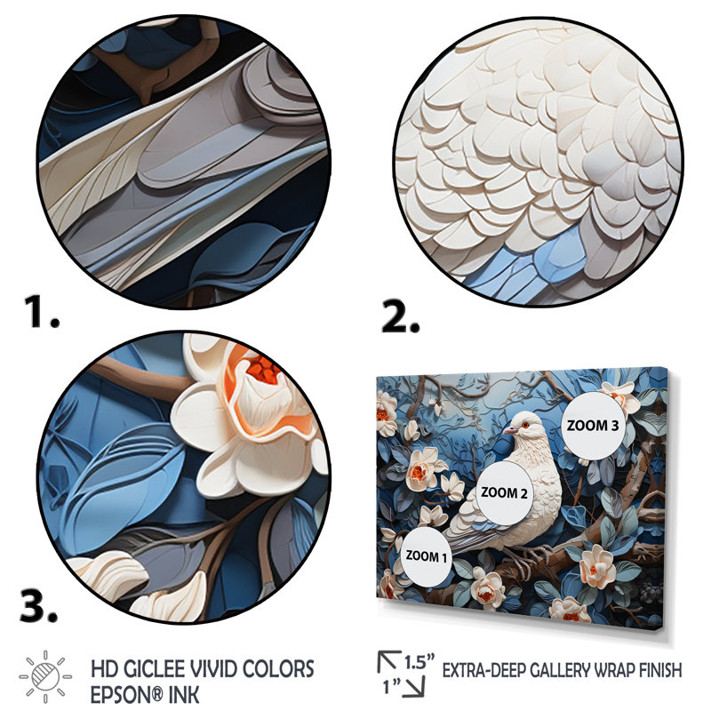 Colombe blanche et bleue Sprintime - art Dovewall, Cadre doré à coins fermés, H 30 po x l 40 po x P 1,5 po