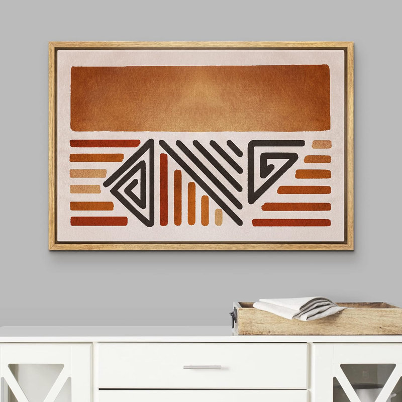 «Geometric Line» d'inspiration africaine, collage tribal de formes abstraites de formes abstraites, encadré sur toile