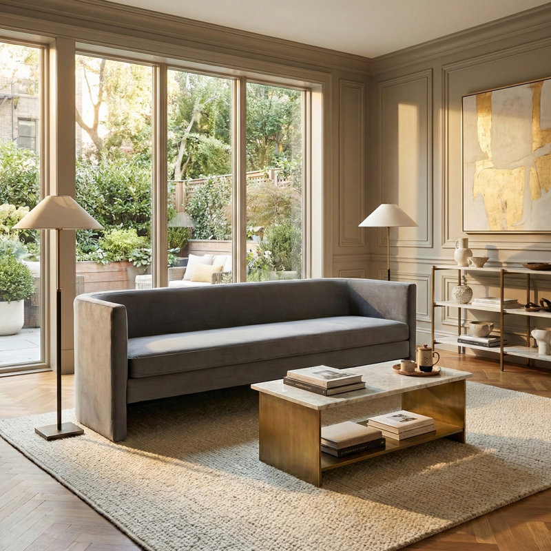 Donati 80" Velvet Square Arm Sofa, Slate Gray Velvet