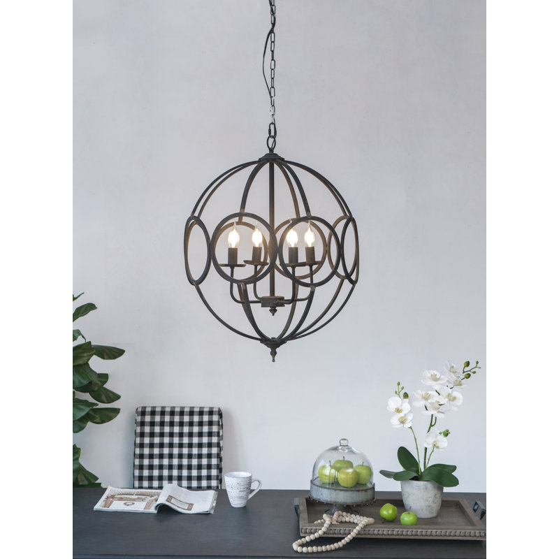 Lustre en métal 4 lumières Circlebeaded, luminaire suspendu avec chaîne réglable, ampoule non incluse