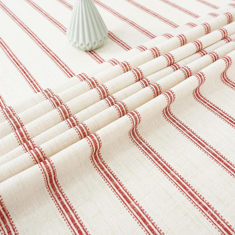 Farmhouse Striped Tablecloths Wrinkle Resistant with Pom Pom Tassel Fall Holiday tablecloths, Red, 102" x 54"
