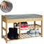 Froppi Shoe Bench with Grey Padded Seat and Hidden Storage | 2-Tier Wooden Shoe Rack L80 W29.5 H49 cm-93563890