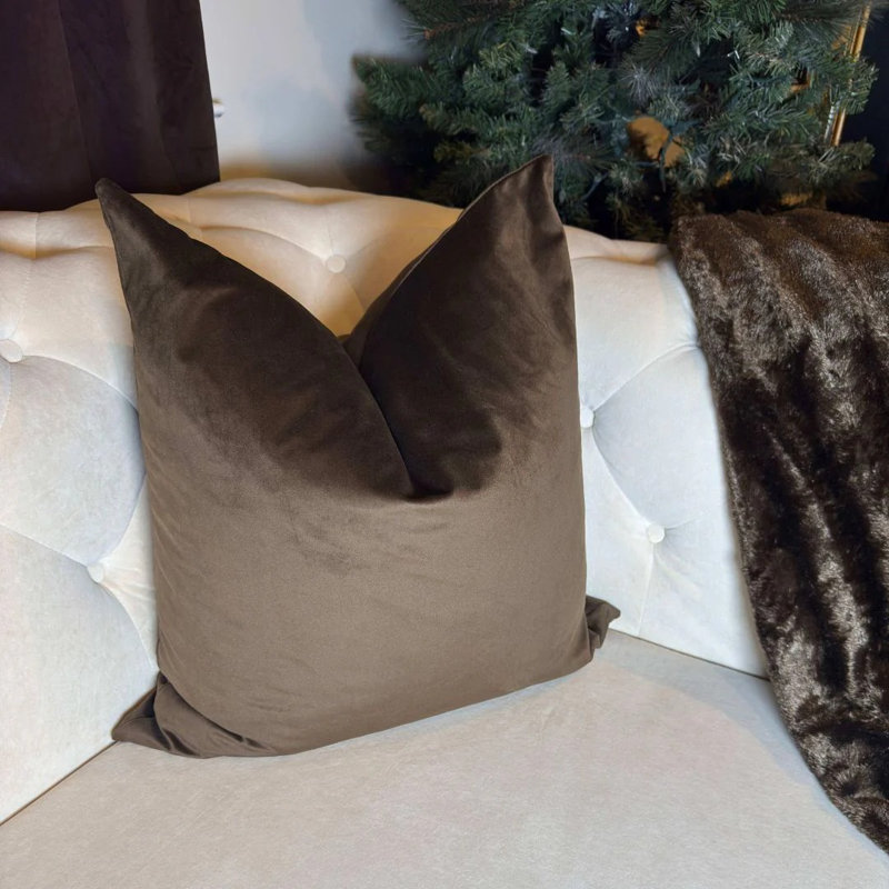 Housse de coussin en velours brun chocolat - Housse de coussin décorative ultra douce avec fermeture à glissière cachée - Canapé moderne et décor de lit