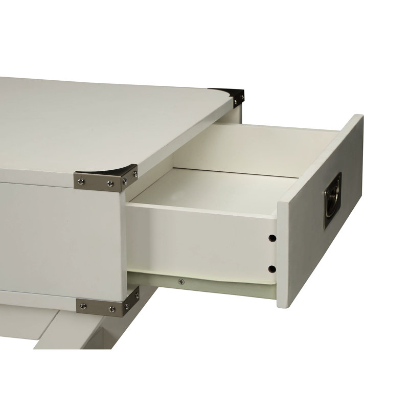 Table d'appoint à finition blanche - 19 po Largeur de l'emballage et glissières en métal de base carrées, Blanc