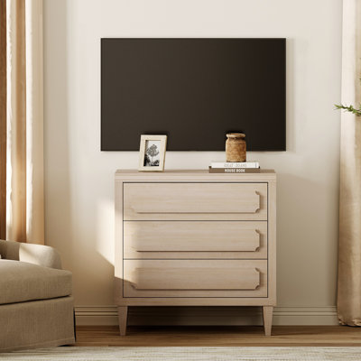  TV Stand for 43 Inch TVs, Wood Entertainment Center with Embossed Drawers, Mid Century Modern TV Media Console Cabinet for Living Room, Bedroom