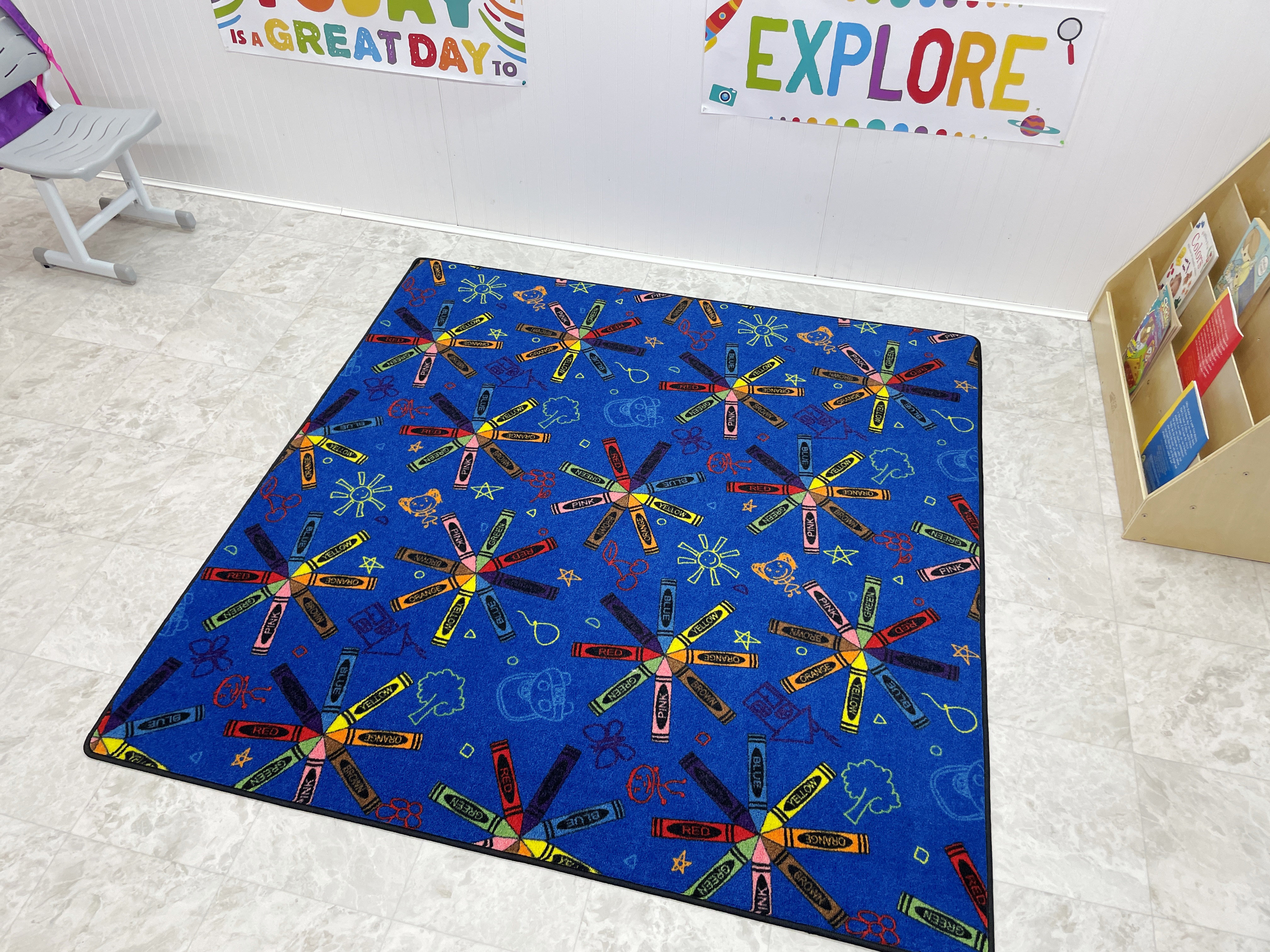 Croods Rug Kid Carpet Crayon Scribbles Childrens Rug Multi on Blue - Wayfair Canada