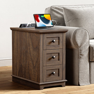 3 Drawers End Tables with Storage and Built-in Outlets for Living Room