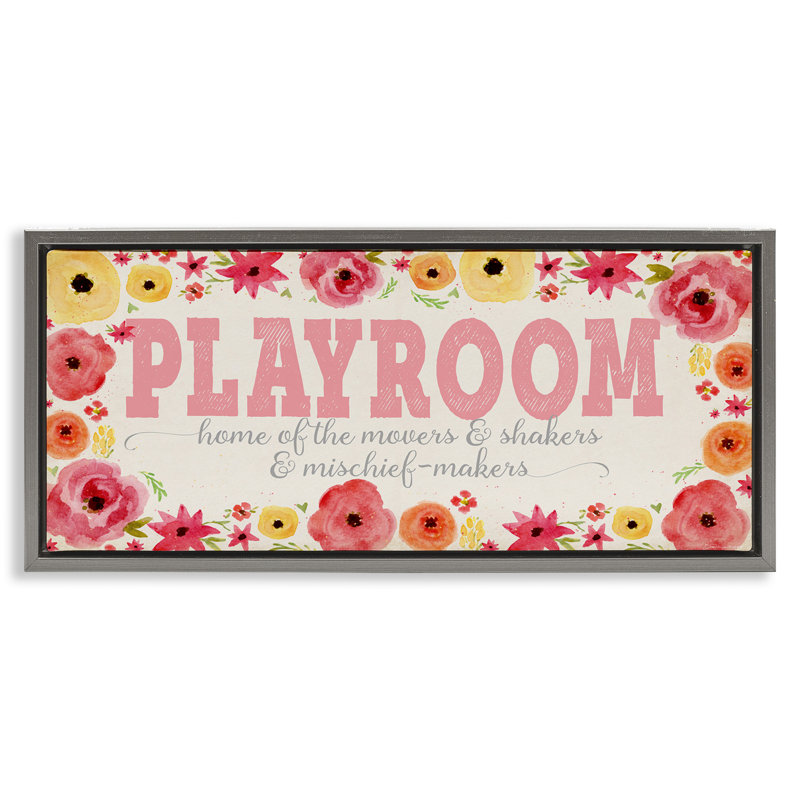 Salle de jeux des créateurs de méfaits - rose, Cadre flottant gris lustré, H 11 po x l 25 po