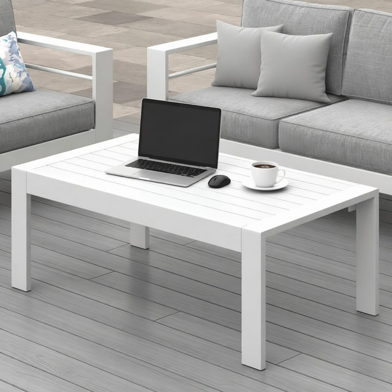 Table basse d'extérieur toutes saisons en aluminium, table basse moderne pour l'extérieur, table basse de patio rectangulaire