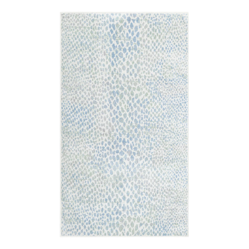 Tapis ivoire / bleu / gris en polyester tissé à la machine Azion, Rectangle 3 pi 3 po x 5 pi 3 po