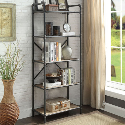Forshee Geometric Bookcase in Antique Oak and Sandy Gray