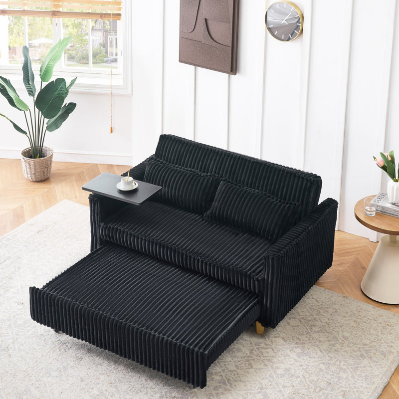 Canapé coulissant avec plateau mobile et ports USB, Noir, noir, noir, noir